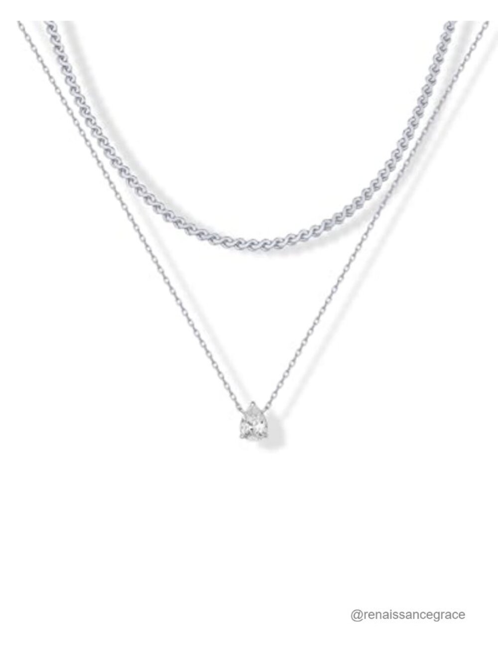 Layered Gold Plated Chain Necklace Set with Cubic Zirconia Pendant